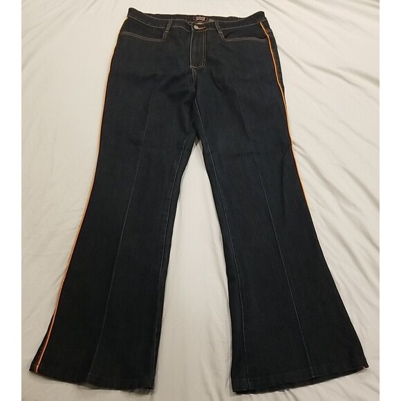 Crest Jeans Women 13/14 Junior Flare Leg Indigo Blue Orange Embroidery High Rise - Picture 1 of 15